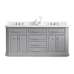 Palace 72 In. Double Sink Carrara Quartz Countertop Bath Vanity in Cashmere Grey