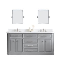 Palace 72 In. Double Sink Carrara Quartz Countertop Bath Vanity in Cashmere Grey