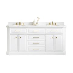 Palace 72 In. Double Sink Carrara Quartz Countertop Bath Vanity in Pure White