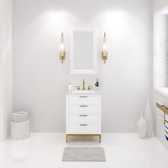 24 In. Single Sink Carrara White Marble Countertop Bath Vanity in Pure White
