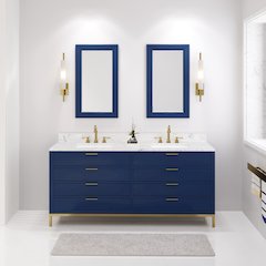 72 In. Double Sink Carrara White Marble Countertop Bath Vanity in Monarch Blue
