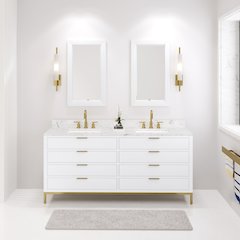 72 In. Double Sink Carrara White Marble Countertop Bath Vanity in Pure White