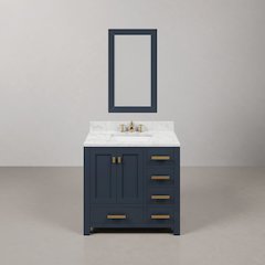 Madison 36 In. Single Sink Carrara White Marble Countertop Bath Vanity