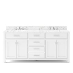 Madison 72 In. Double Sink Carrara White Marble Countertop Bath Vanity