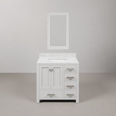 Madison 36 In. Single Sink Carrara White Marble Countertop Bath Vanity