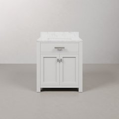 Madison 30 In. Single Sink Carrara White Marble Countertop Bath Vanity