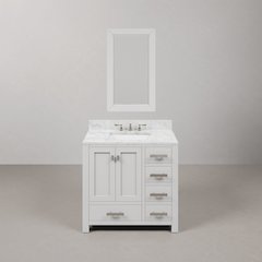 Madison 36 In. Single Sink Carrara White Marble Countertop Bath Vanity