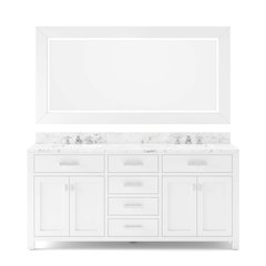 Madison 72 In. Double Sink Carrara White Marble Countertop Bath Vanity