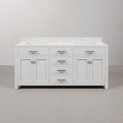 Madison 72 In. Double Sink Carrara White Marble Countertop Bath Vanity