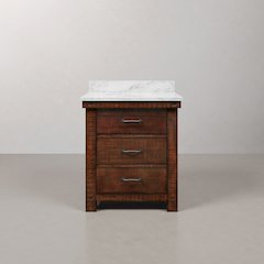 30 In. Single Sink Carrara White Marble Countertop Bath Vanity in Rustic Sienna