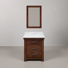 30 In. Single Sink Carrara White Marble Countertop Bath Vanity in Rustic Sienna