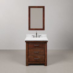 30 In. Single Sink Carrara White Marble Countertop Bath Vanity in Rustic Sienna