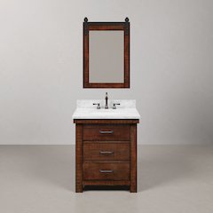 30 In. Single Sink Carrara White Marble Countertop Bath Vanity in Rustic Sienna