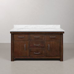 60 In. Double Sink Carrara White Marble Countertop Bath Vanity in Rustic Sienna