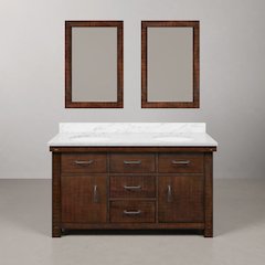 60 In. Double Sink Carrara White Marble Countertop Bath Vanity in Rustic Sienna