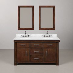 60 In. Double Sink Carrara White Marble Countertop Bath Vanity in Rustic Sienna