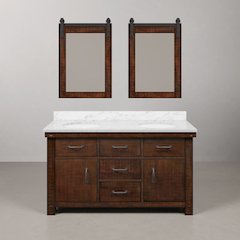 60 In. Double Sink Carrara White Marble Countertop Bath Vanity in Rustic Sienna