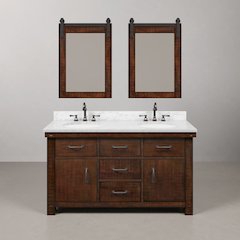 60 In. Double Sink Carrara White Marble Countertop Bath Vanity in Rustic Sienna