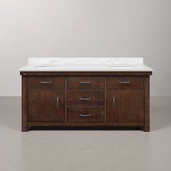 72 In. Double Sink Carrara White Marble Countertop Bath Vanity in Rustic Sienna