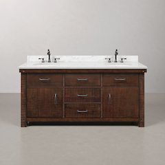 72 In. Double Sink Carrara White Marble Countertop Bath Vanity in Rustic Sienna