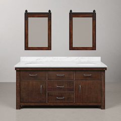 72 In. Double Sink Carrara White Marble Countertop Bath Vanity in Rustic Sienna
