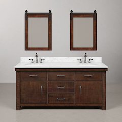 72 In. Double Sink Carrara White Marble Countertop Bath Vanity in Rustic Sienna