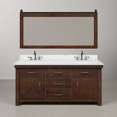 72 In. Double Sink Carrara White Marble Countertop Bath Vanity in Rustic Sienna