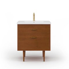 30 In. Integrated Ceramic Sink Top Vanity in Honey Walnut