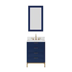 24 In. Single Sink Carrara White Marble Countertop Bath Vanity in Monarch Blue