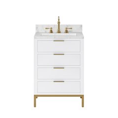 24 In. Single Sink Carrara White Marble Countertop Bath Vanity in Pure White