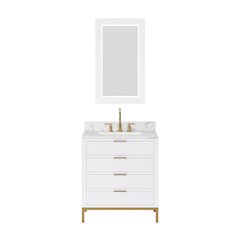 30 In. Single Sink Carrara White Marble Countertop Bath Vanity in Pure White