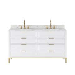 60 In. Double Sink Carrara White Marble Countertop Bath Vanity in Pure White