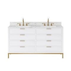 60 In. Double Sink Carrara White Marble Countertop Bath Vanity in Pure White