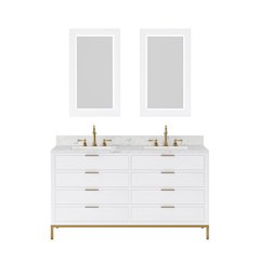 60 In. Double Sink Carrara White Marble Countertop Bath Vanity in Pure White
