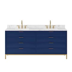 72 In. Double Sink Carrara White Marble Countertop Bath Vanity in Monarch Blue