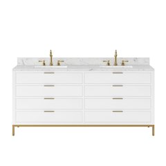 72 In. Double Sink Carrara White Marble Countertop Bath Vanity in Pure White