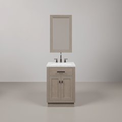 24 In. Single Sink Carrara White Marble Countertop Bath Vanity In Grey Oak