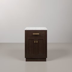 24 In. Single Sink Carrara White Marble Countertop Bath Vanity In Brown Oak