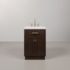 24 In. Single Sink Carrara White Marble Countertop Bath Vanity In Brown Oak