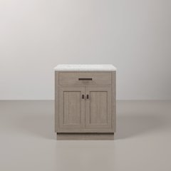 30 In. Single Sink Carrara White Marble Countertop Bath Vanity In Grey Oak