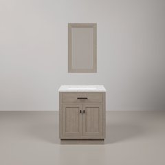 30 In. Single Sink Carrara White Marble Countertop Bath Vanity In Grey Oak