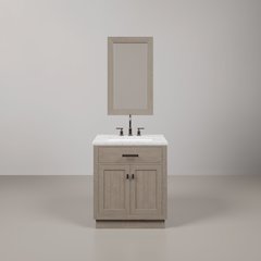 30 In. Single Sink Carrara White Marble Countertop Bath Vanity In Grey Oak