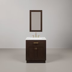 30 In. Single Sink Carrara White Marble Countertop Bath Vanity In Brown Oak