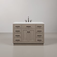 48 In. Single Sink Carrara White Marble Countertop Bath Vanity In Grey Oak