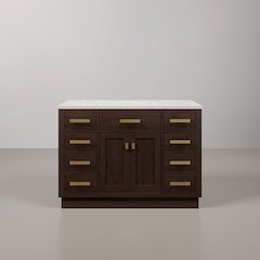 48 In. Single Sink Carrara White Marble Countertop Bath Vanity In Brown Oak