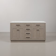 60 In. Double Sink Carrara White Marble Countertop Bath Vanity In Grey Oak