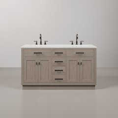 60 In. Double Sink Carrara White Marble Countertop Bath Vanity In Grey Oak