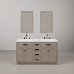 60 In. Double Sink Carrara White Marble Countertop Bath Vanity In Grey Oak