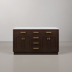 60 In. Double Sink Carrara White Marble Countertop Bath Vanity In Brown Oak