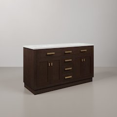 60 In. Double Sink Carrara White Marble Countertop Bath Vanity In Brown Oak